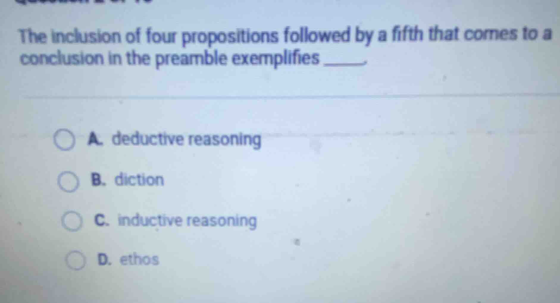 the inclusion of four propositions followed by a fifth that comes to a …