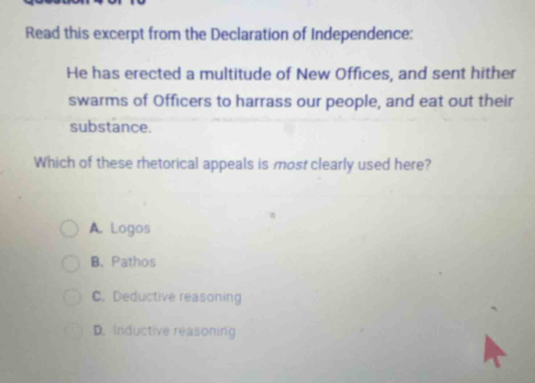 read this excerpt from the declaration of independence: he has erected …