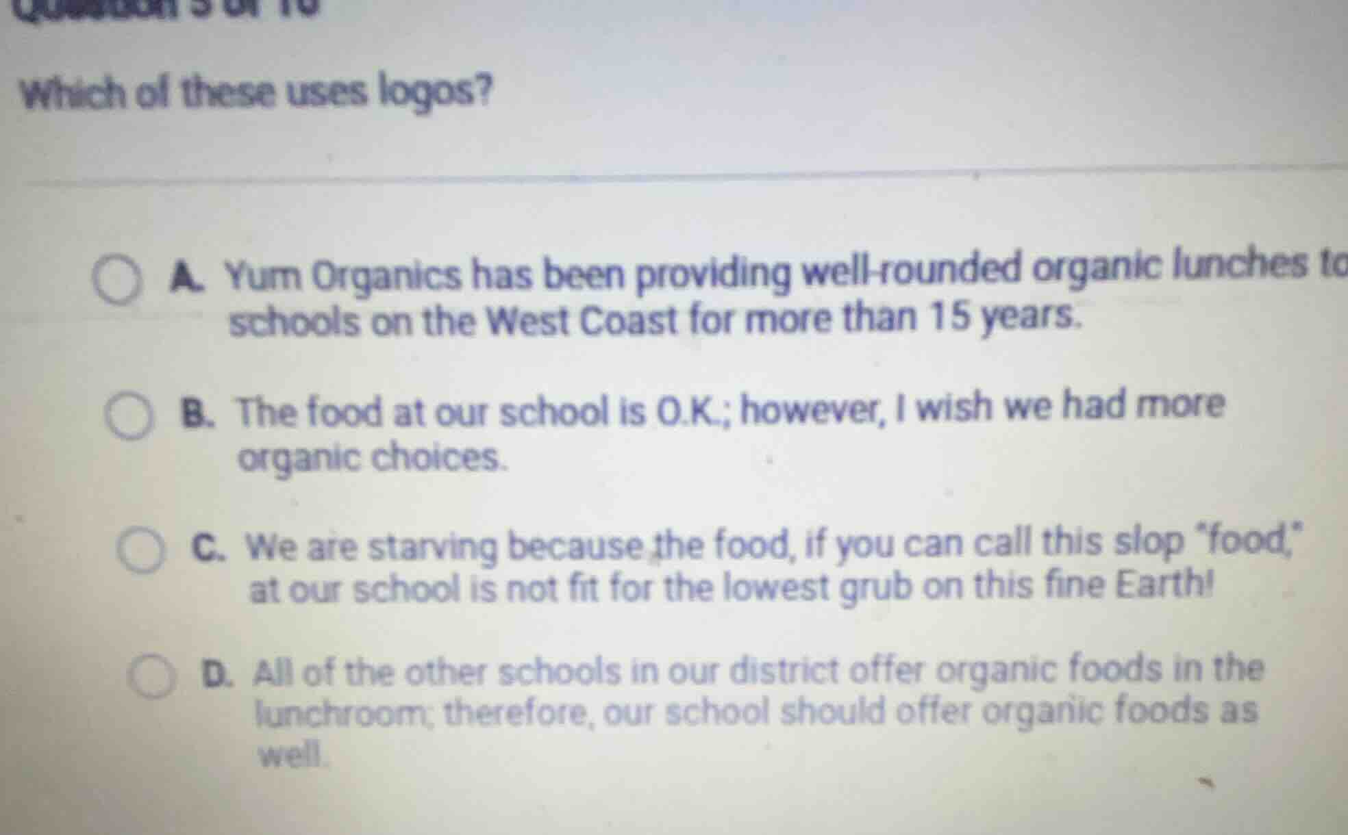 which of these uses logos? a. yum organics has been providing well-roun…