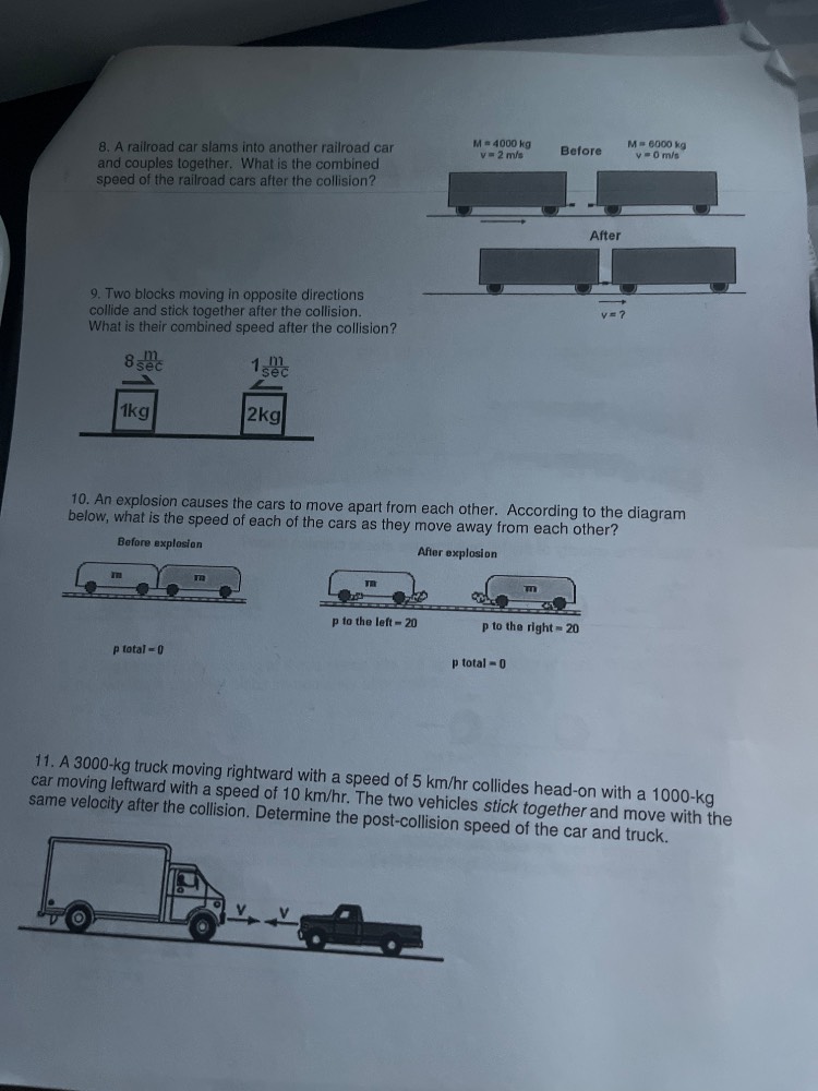 8. a railroad car slams into another railroad car and couples together.…