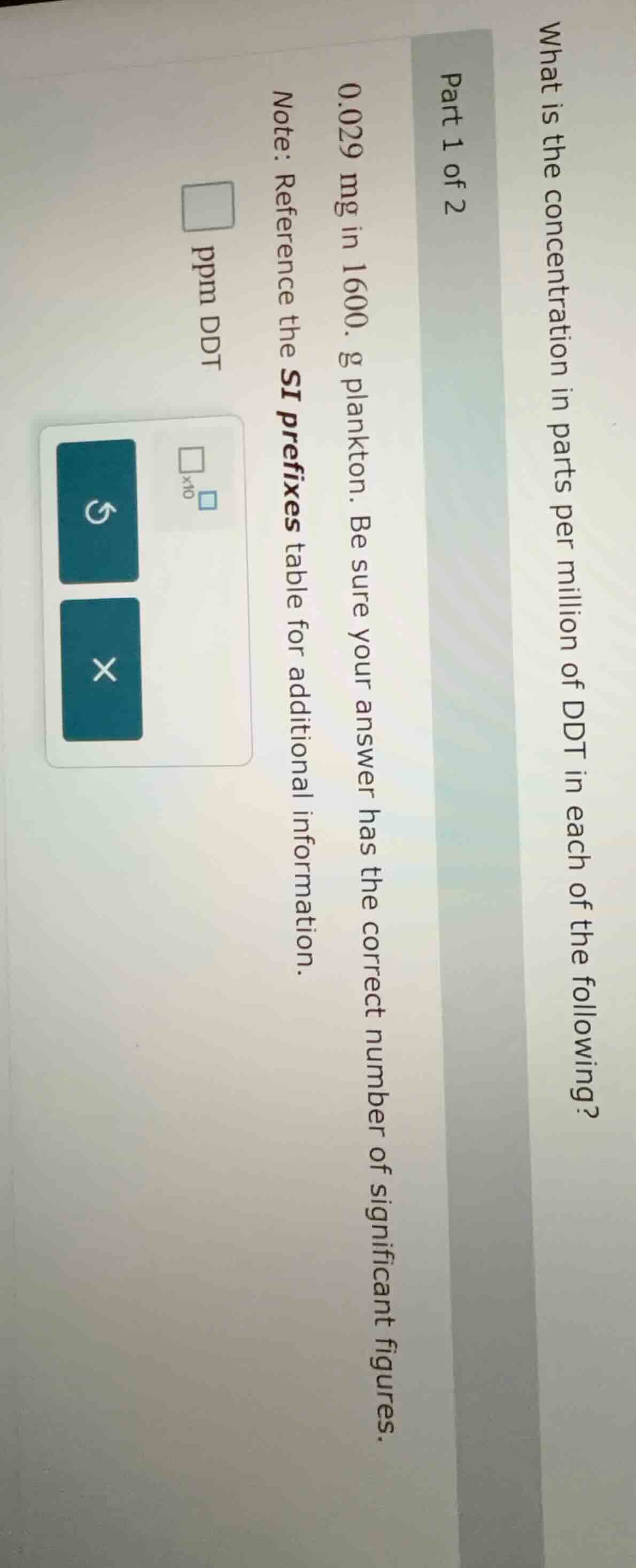 what is the concentration in parts per million of ddt in each of the fo…