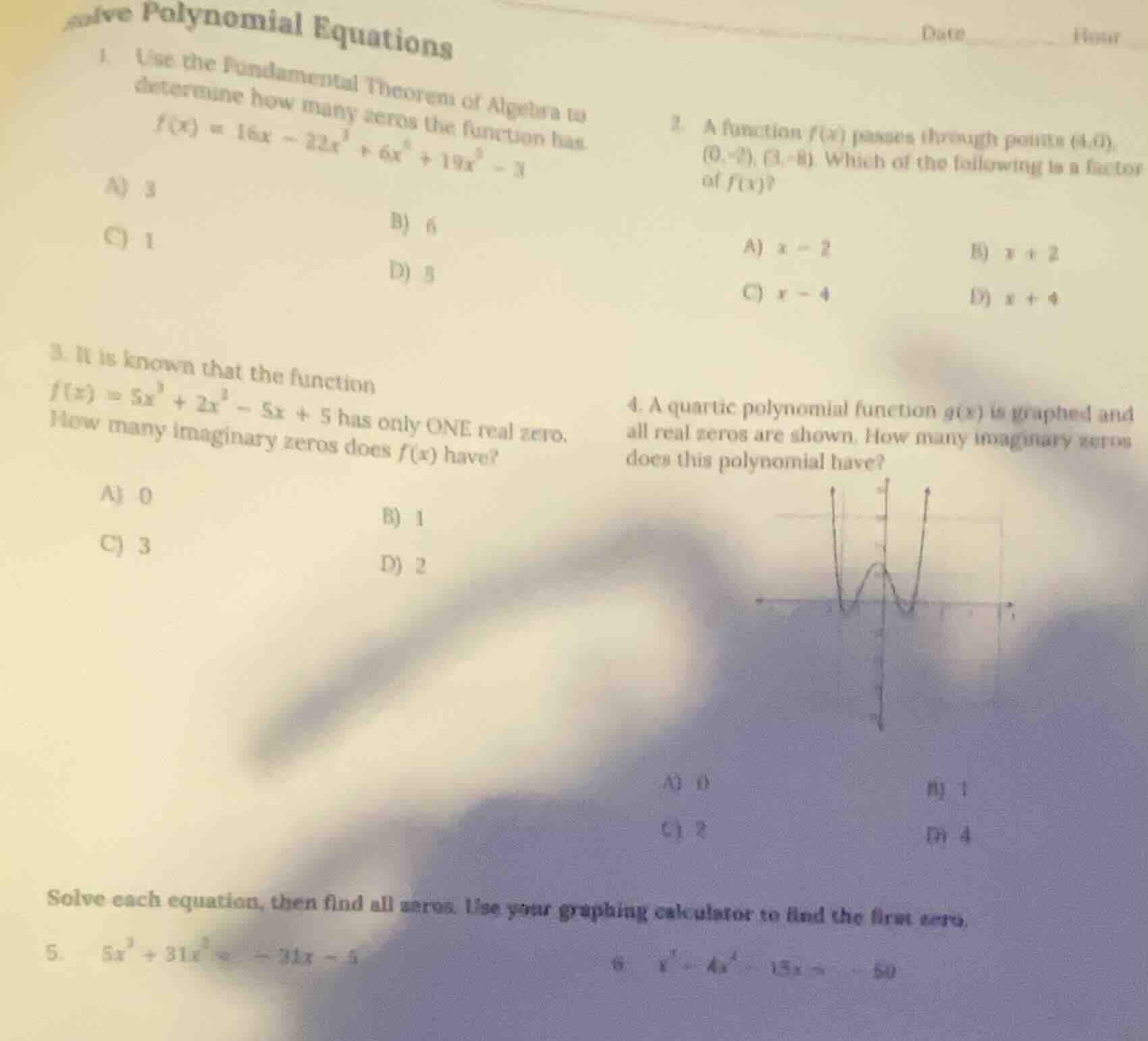 solve polynomial equations date hour 1. use the fundamental theorem of …