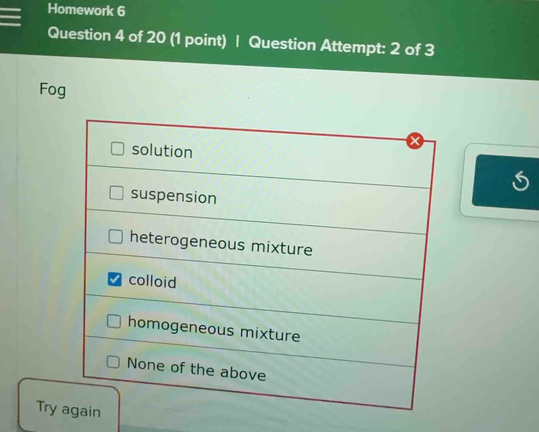 homework 6 question 4 of 20 (1 point) | question attempt: 2 of 3 fog so…