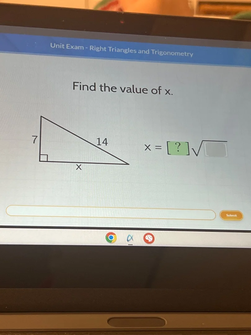unit exam - right triangles and trigonometry find the value of x. 7 14 …