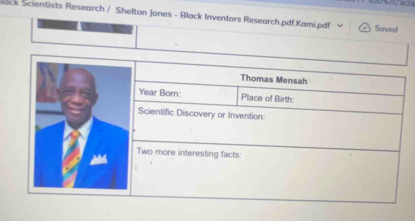 thomas mensah year born: place of birth: scientific discovery or invent…