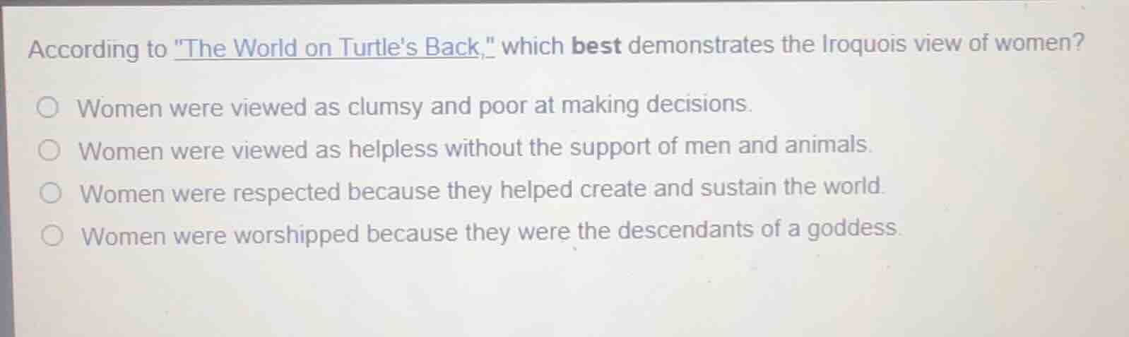 according to \the world on turtles back,\ which best demonstrates the i…