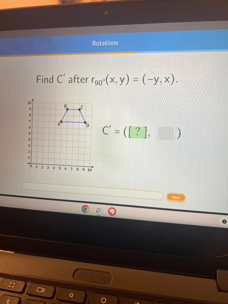 rotations find c after $r_{90^{\\circ}}(x,y)=(-y,x)$. $c = (?, )$