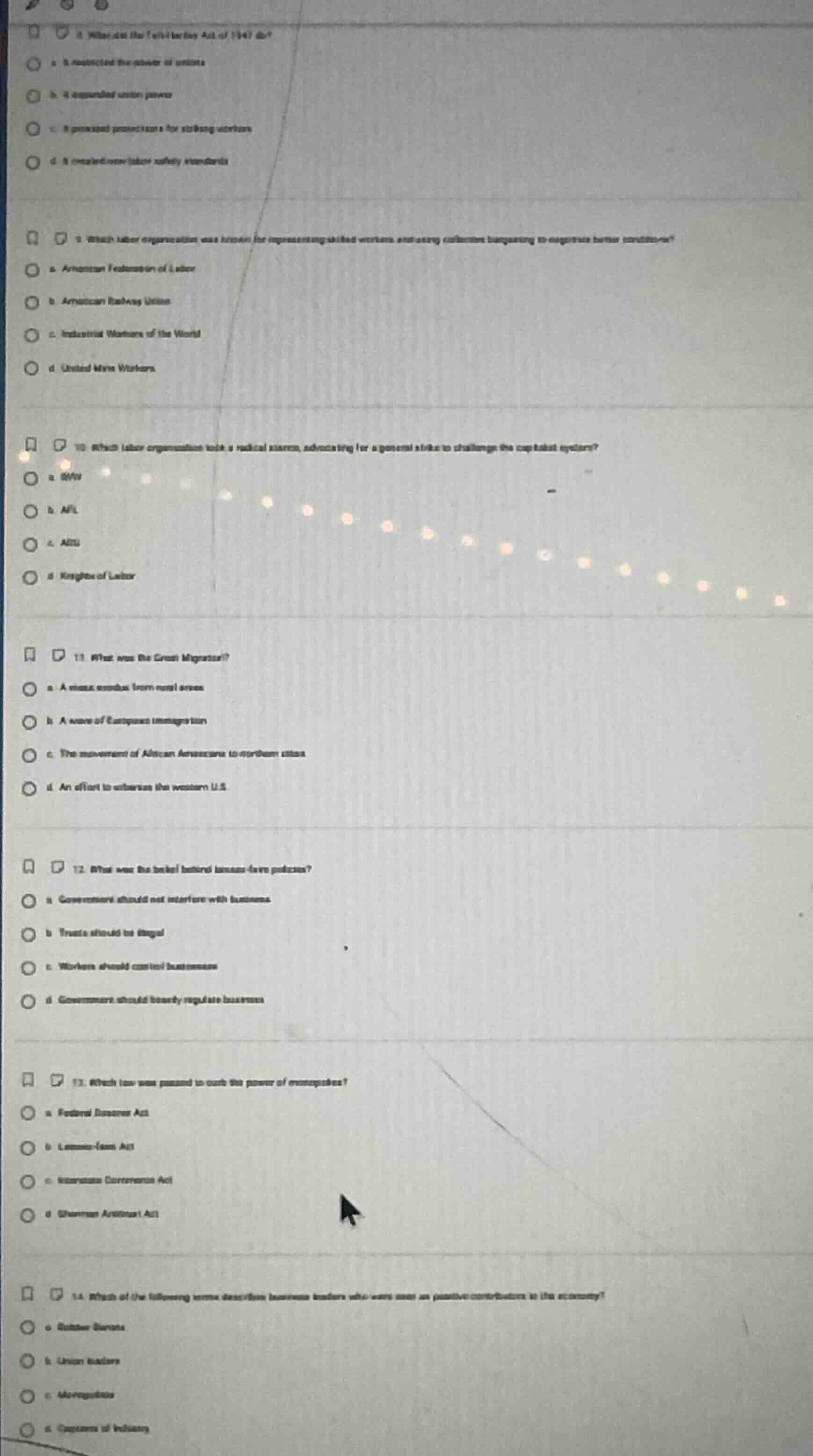 8. what did the taft-hartley act of 1947 do?a. it restricted the power …