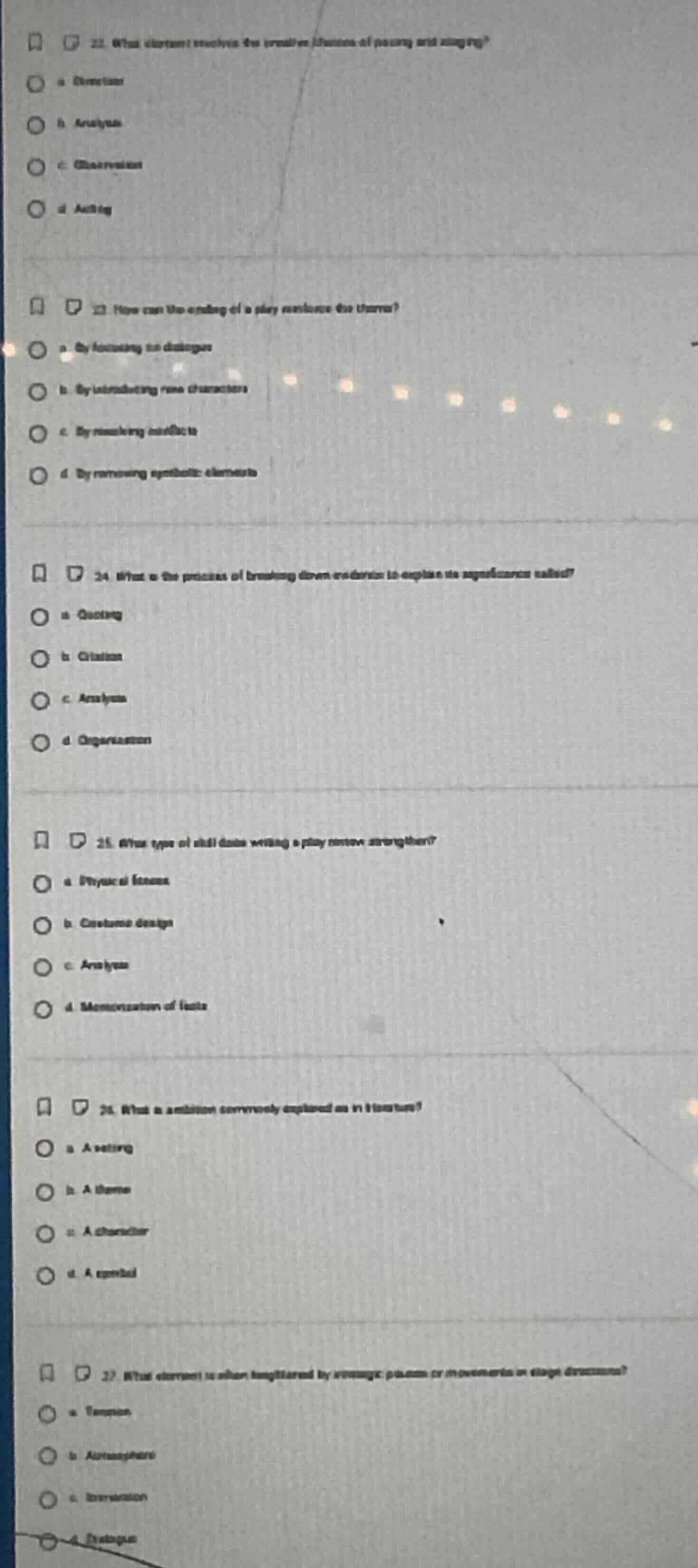 22. what element involves the creation situations of passing and acting…