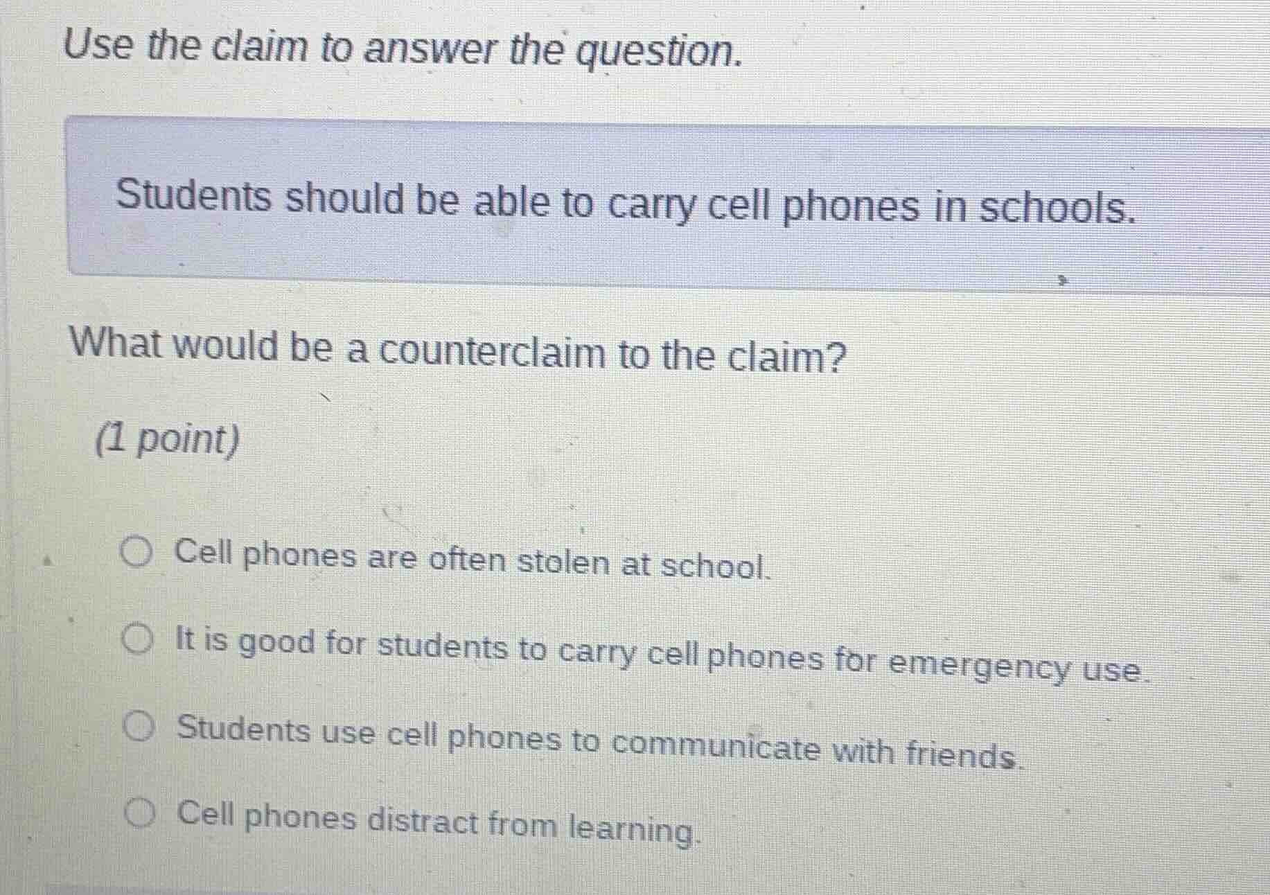 use the claim to answer the question. students should be able to carry …