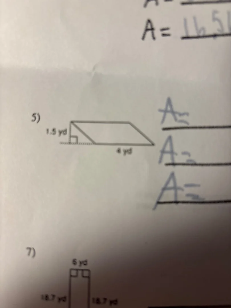 5) 1.5 yd 4 yd a= a= a= 7) 6 yd 18.7 yd 18.7 yd