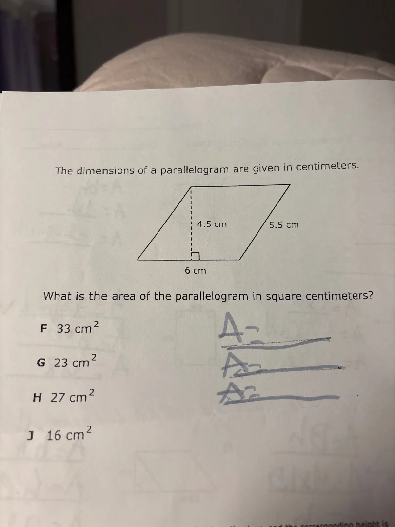 the dimensions of a parallelogram are given in centimeters. what is the…