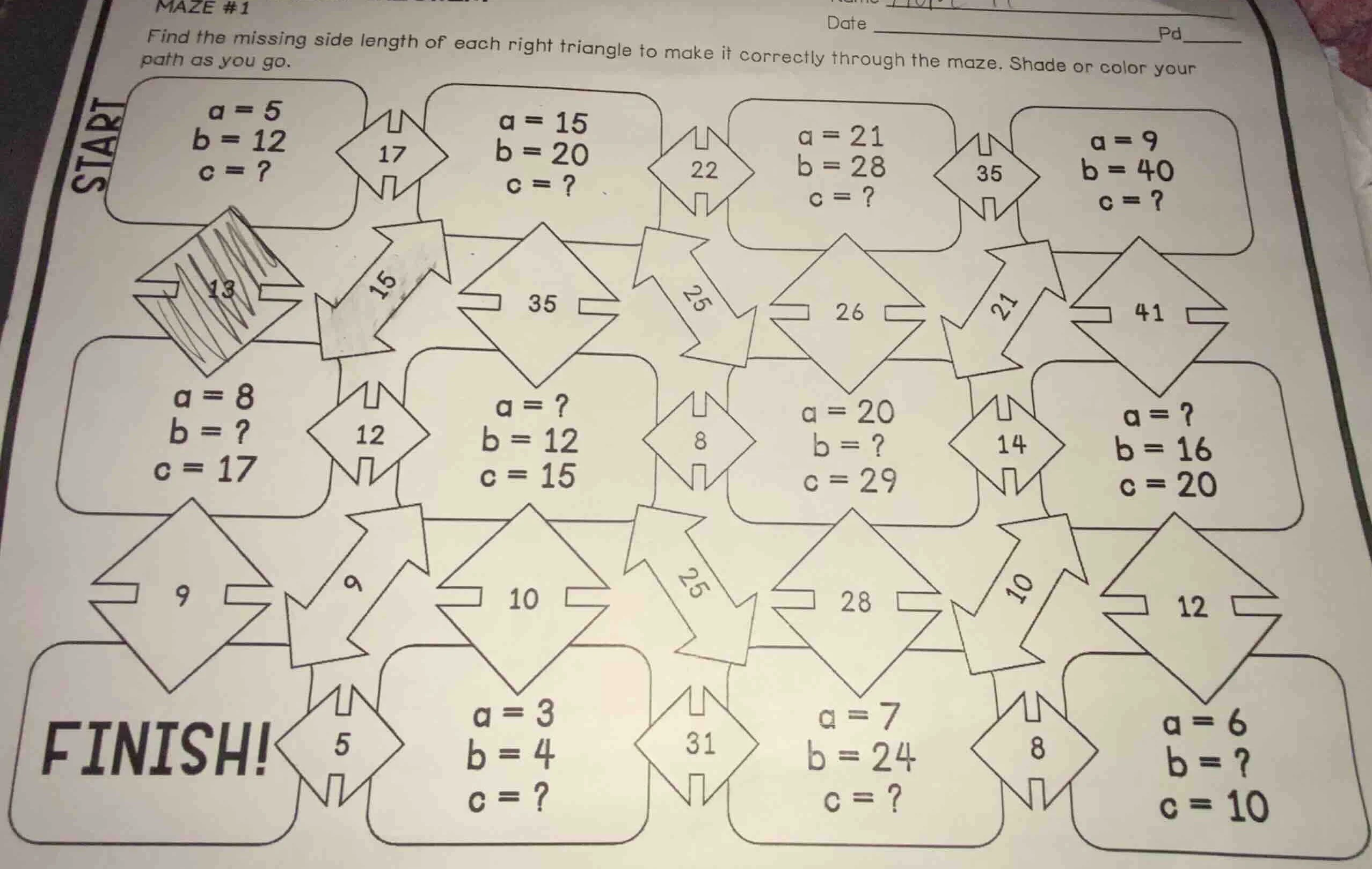 maze #1 date ________________________pd____ find the missing side lengt…