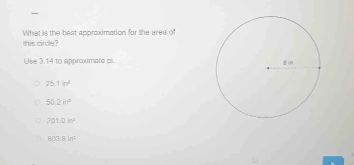 what is the best approximation for the area of this circle? use 3.14 to…
