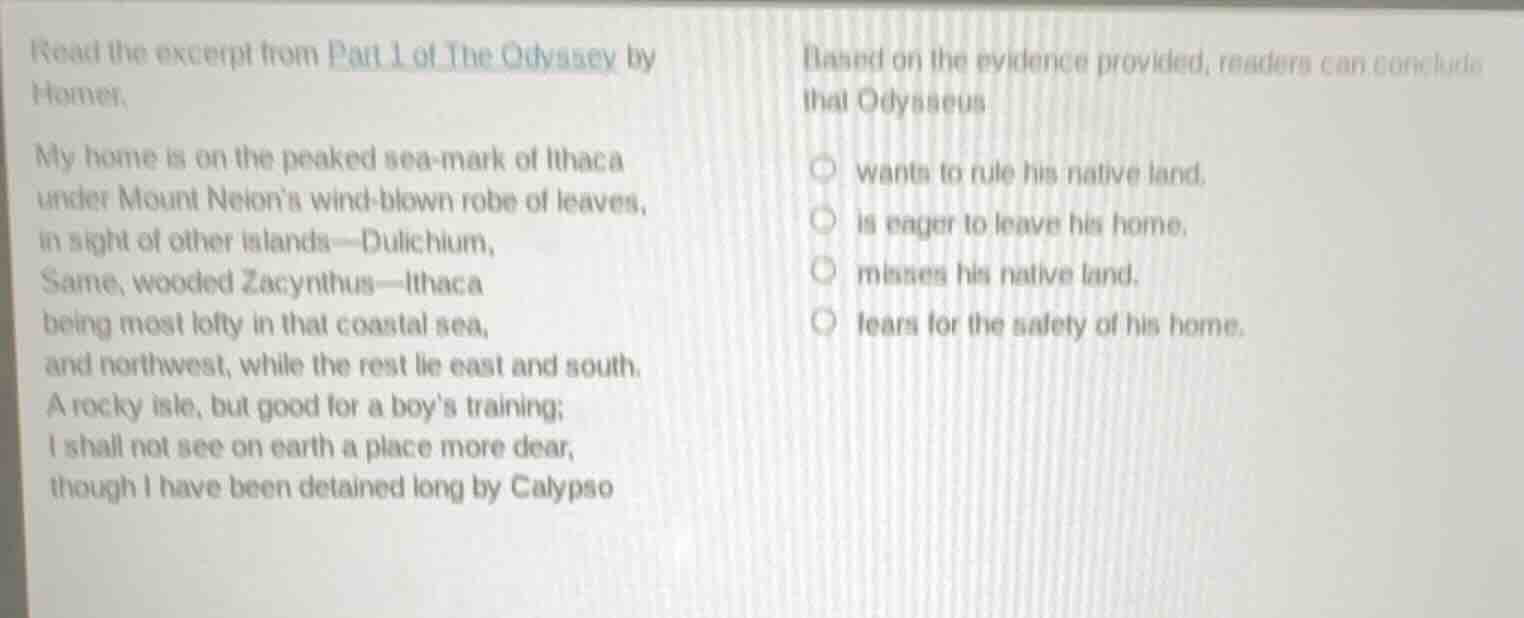 read the excerpt from part 1 of the odyssey by homer. my home is on the…