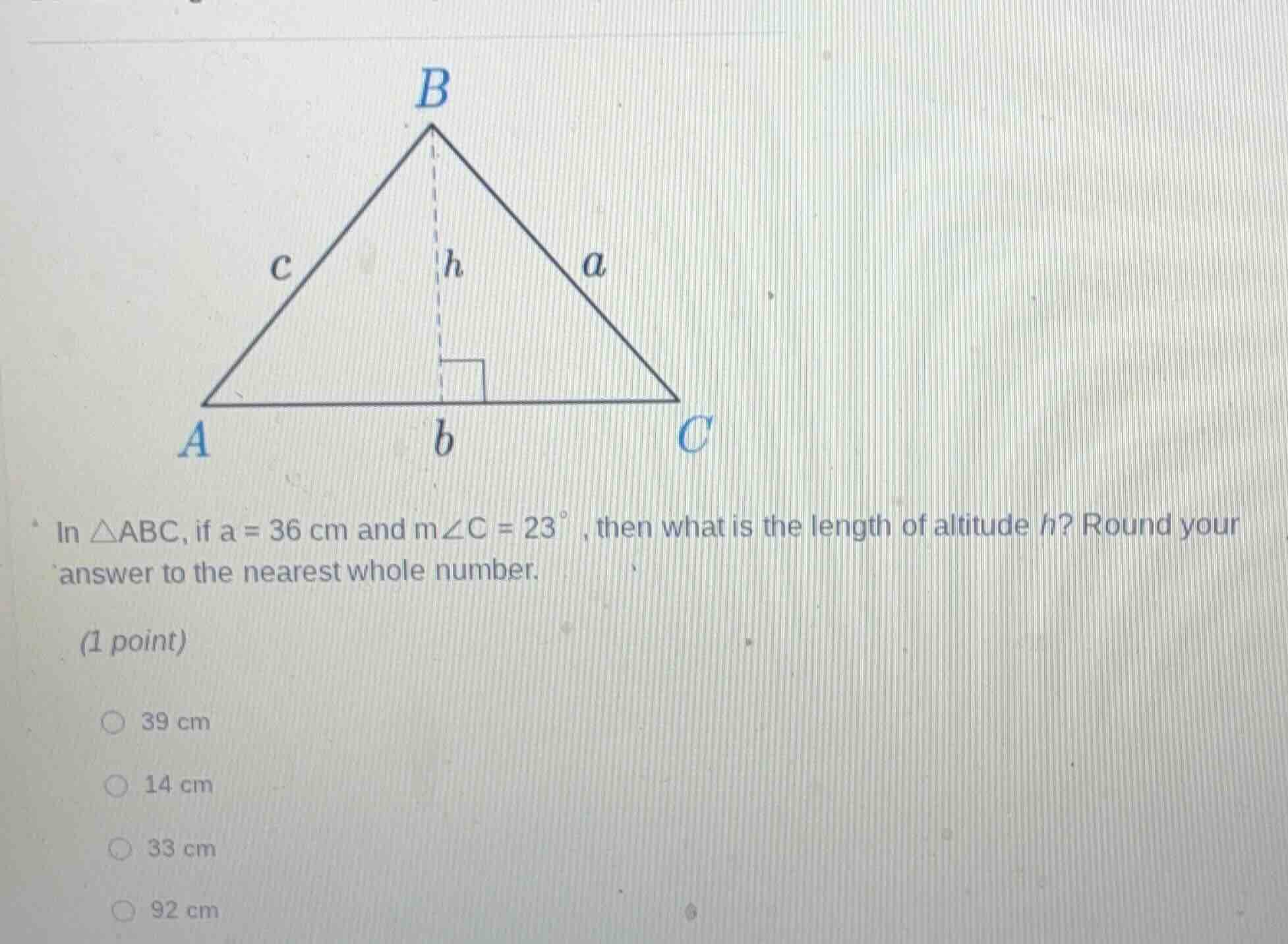in $\triangle abc$, if $a = 36$ cm and $mangle c = 23^circ$ , then what…