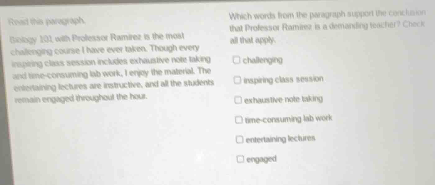 read this paragraph. biology 101 with professor ramirez is the most cha…