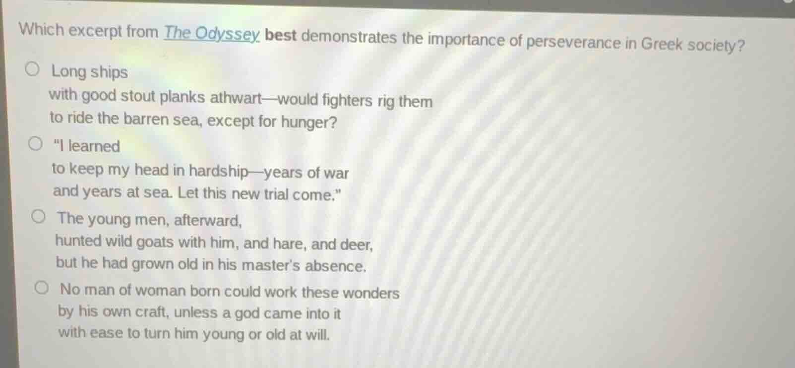 which excerpt from the odyssey best demonstrates the importance of pers…