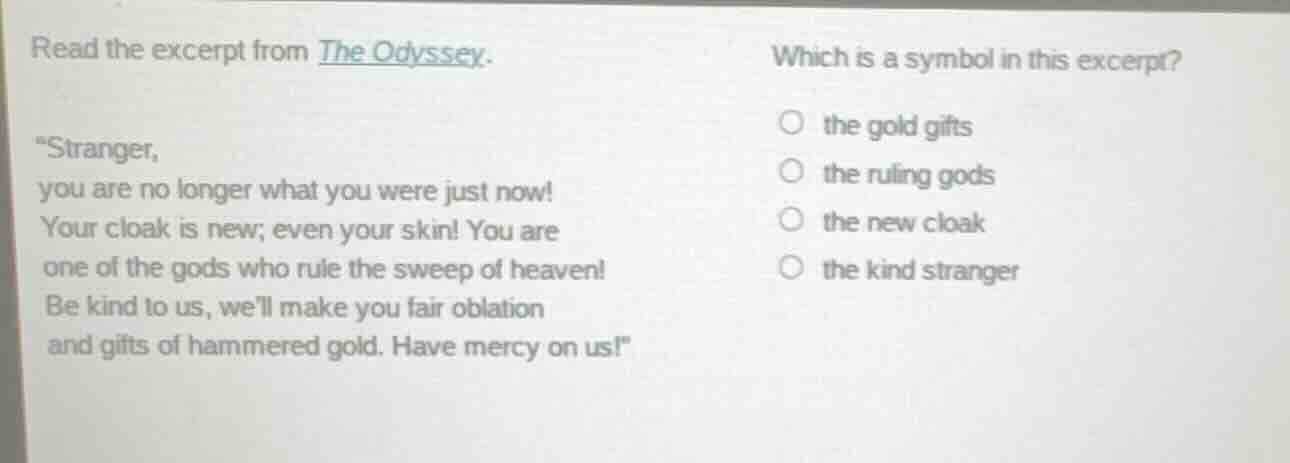 read the excerpt from the odyssey. \stranger, you are no longer what yo…