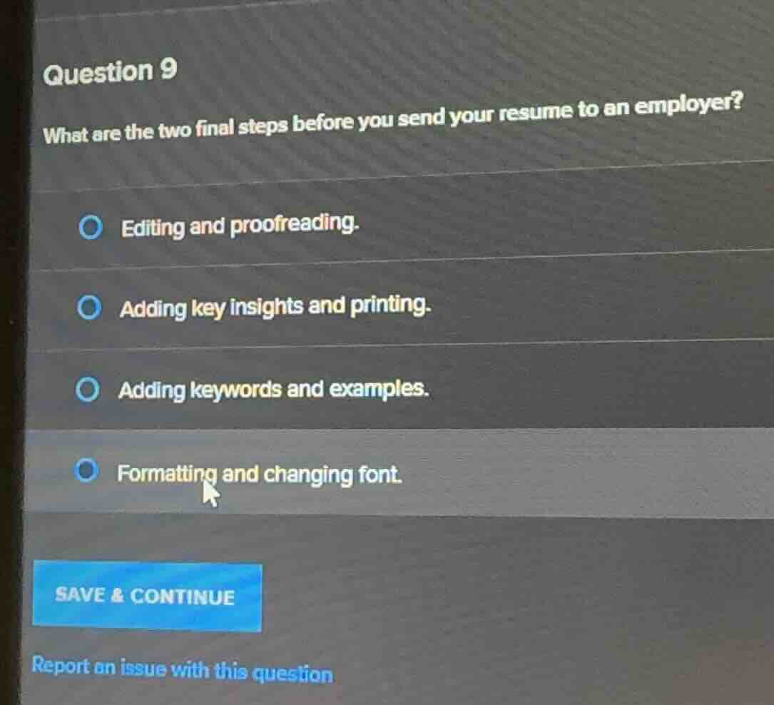 question 9 what are the two final steps before you send your resume to …