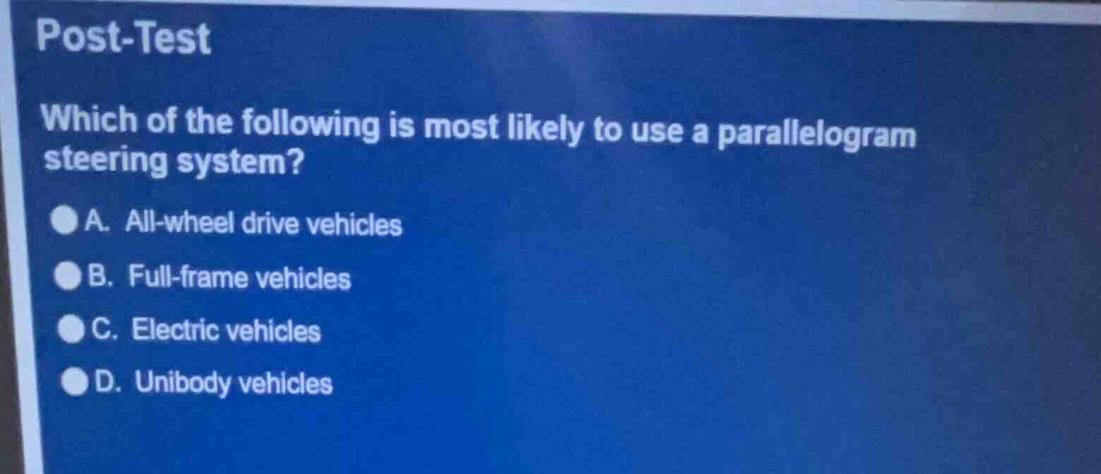 post-test which of the following is most likely to use a parallelogram …