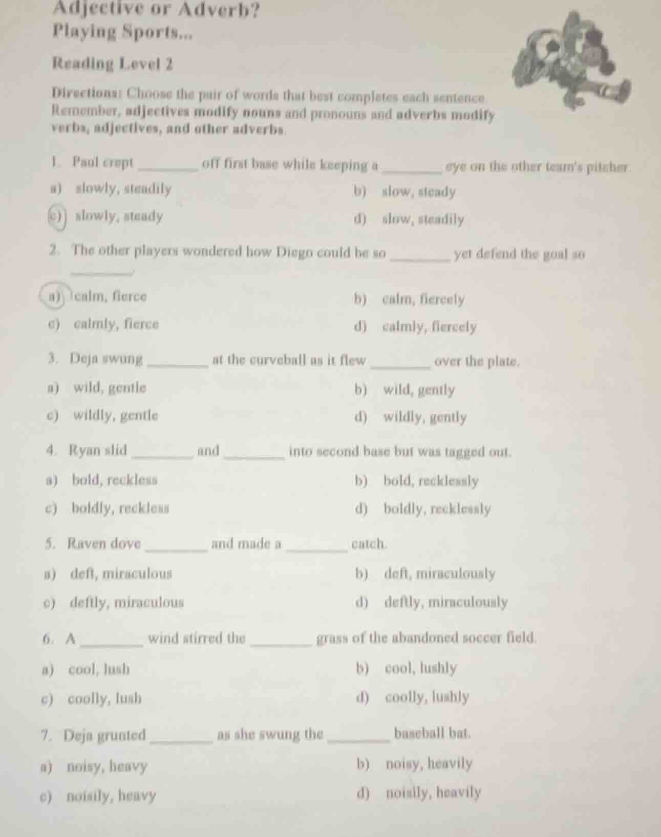 adjective or adverb?playing sports...reading level 2directions: choose …