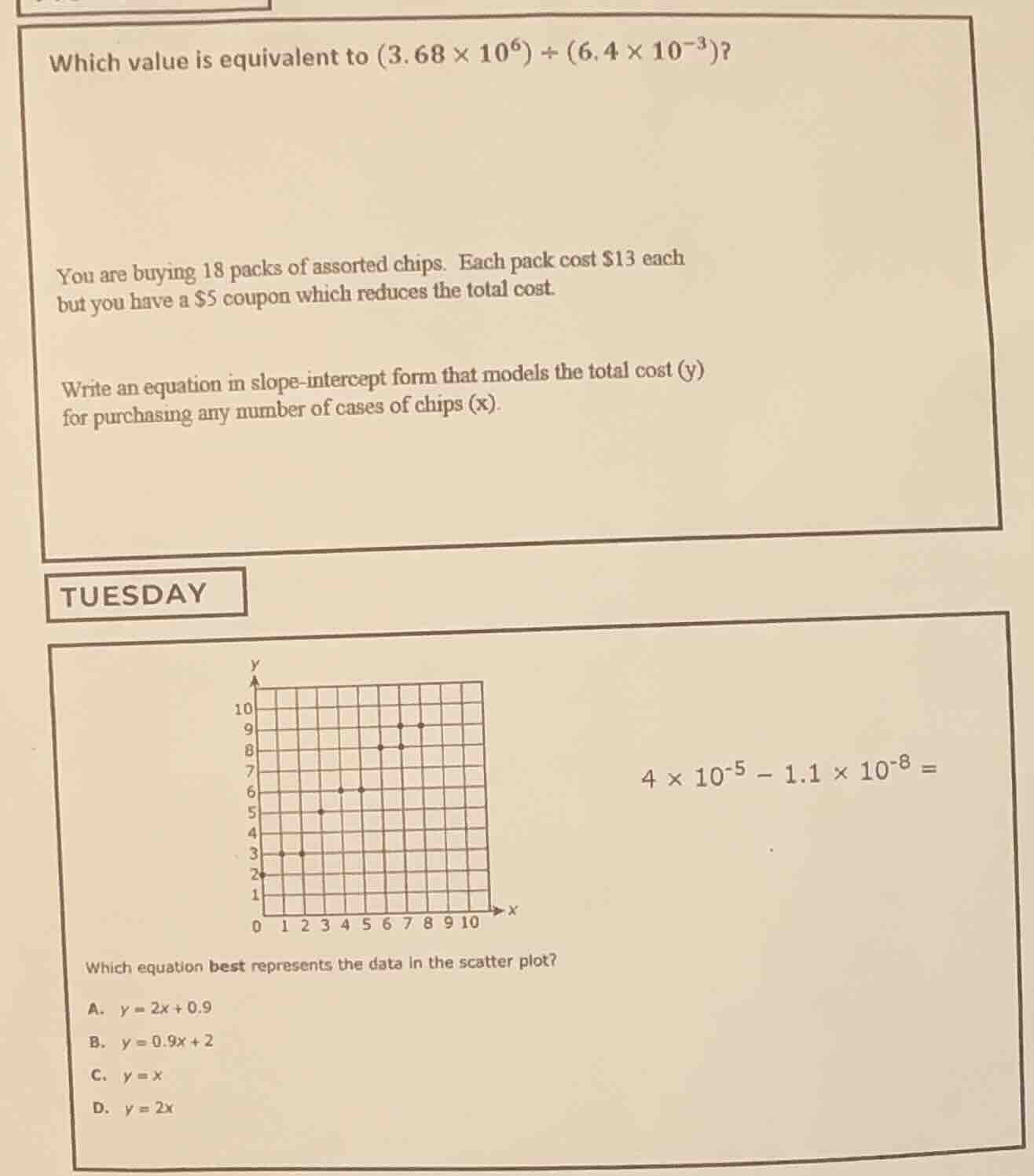which value is equivalent to $(3.68 \\times 10^{6}) \\div (6.4 \\times …