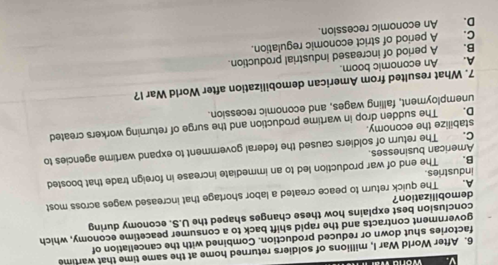 v.6. after world war i, millions of soldiers returned home at the same …