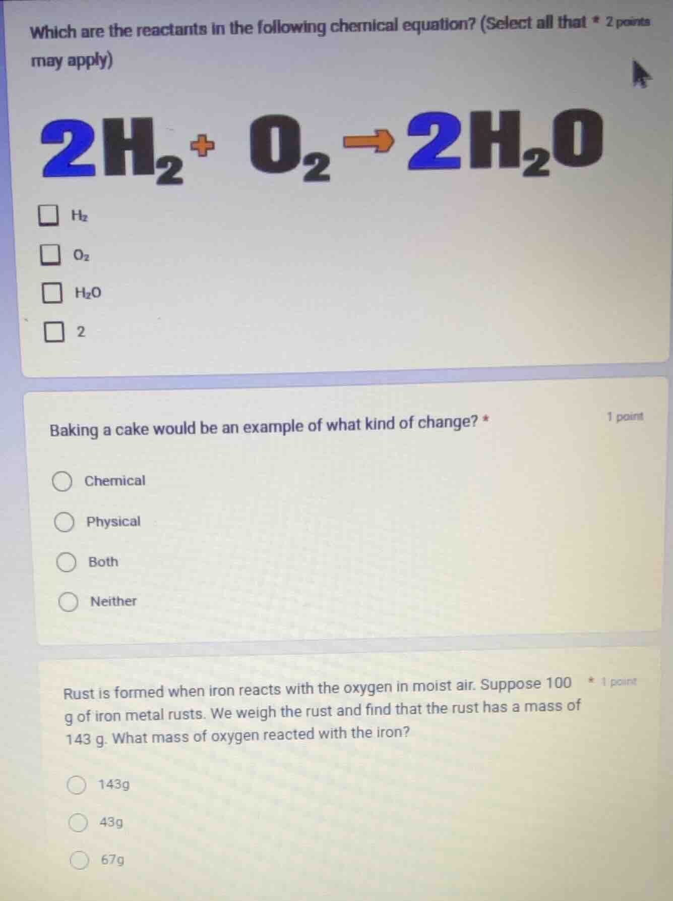 which are the reactants in the following chemical equation? (select all…