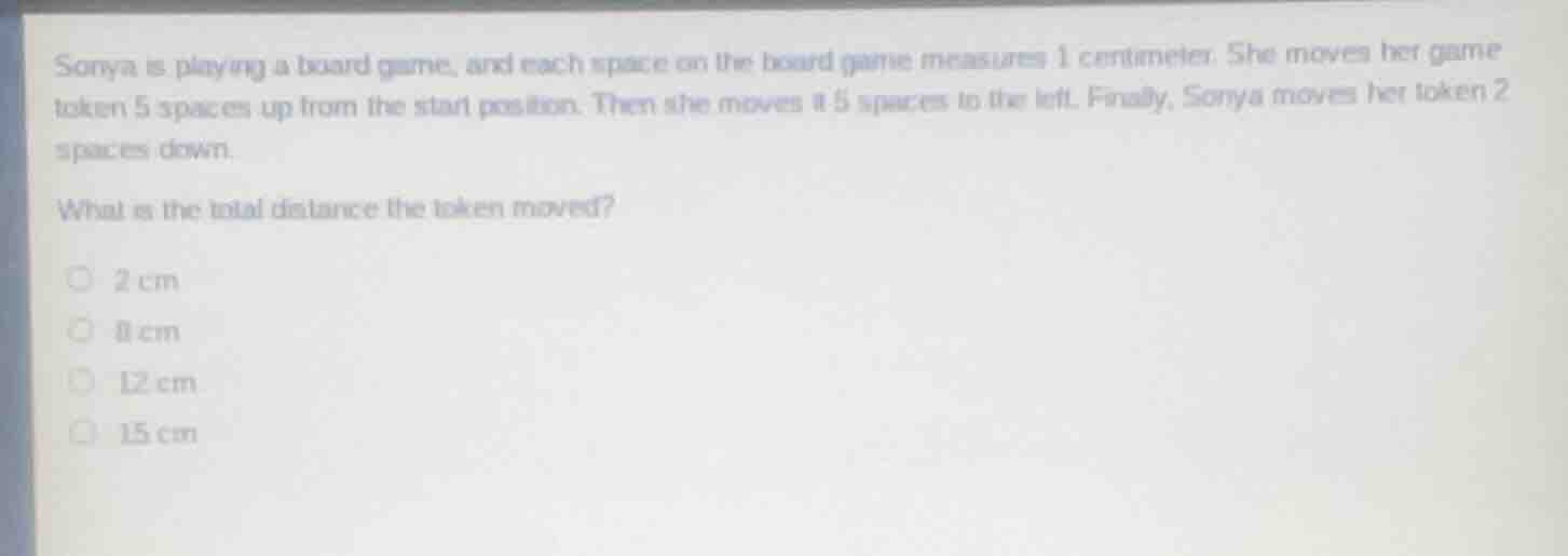 sonya is playing a board game, and each space on the board game measure…