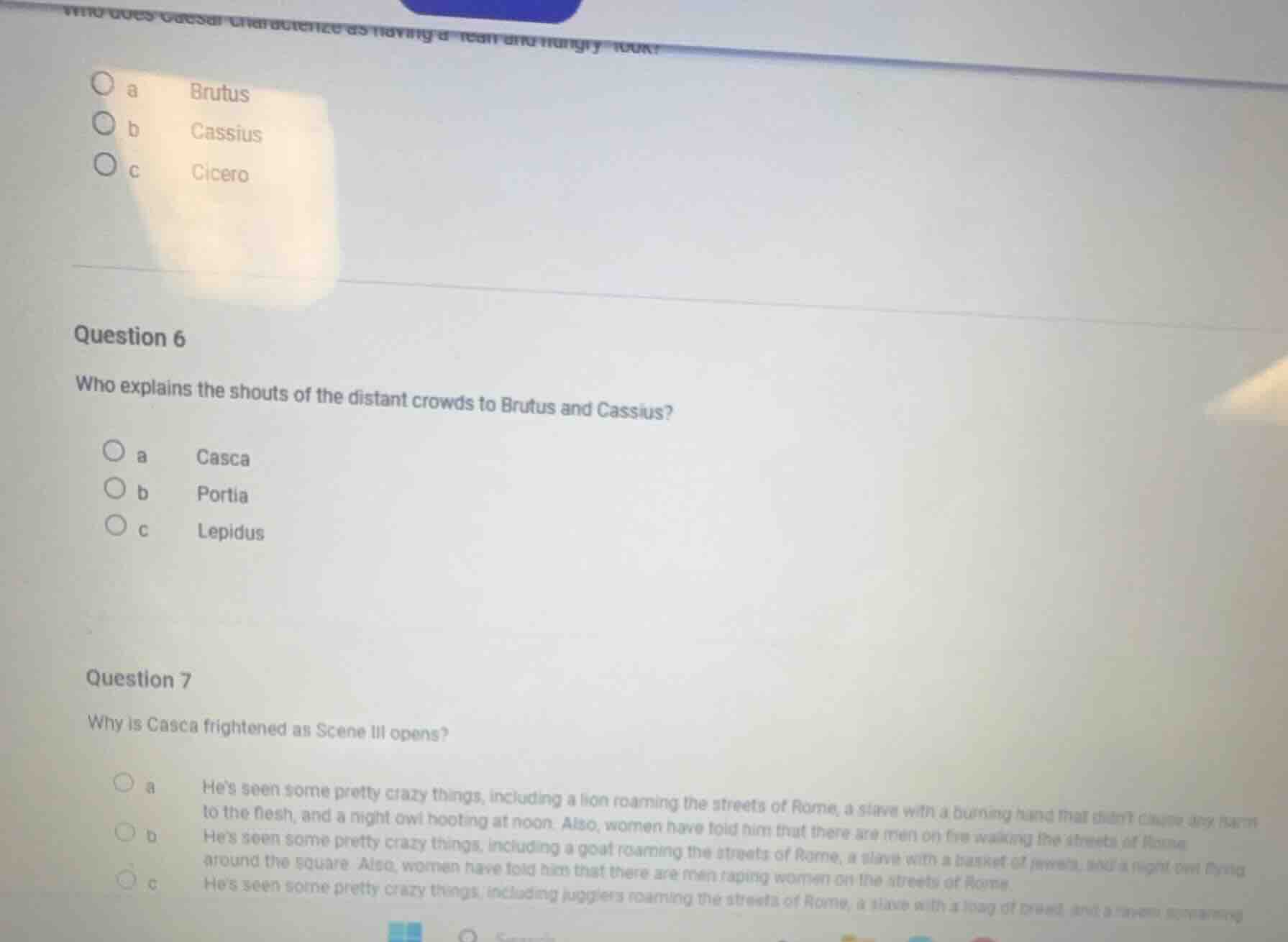 who does caesar characterize as having a lean and hungry look?a brutusb…