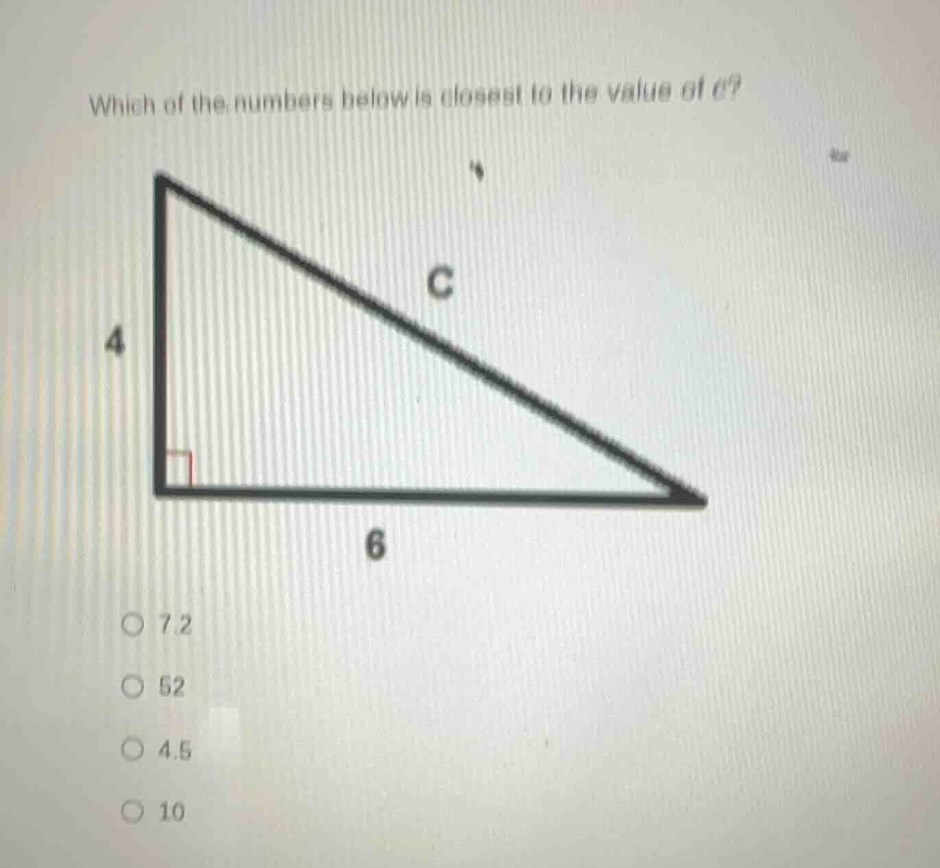 which of the numbers below is closest to the value of c?7.2524.510