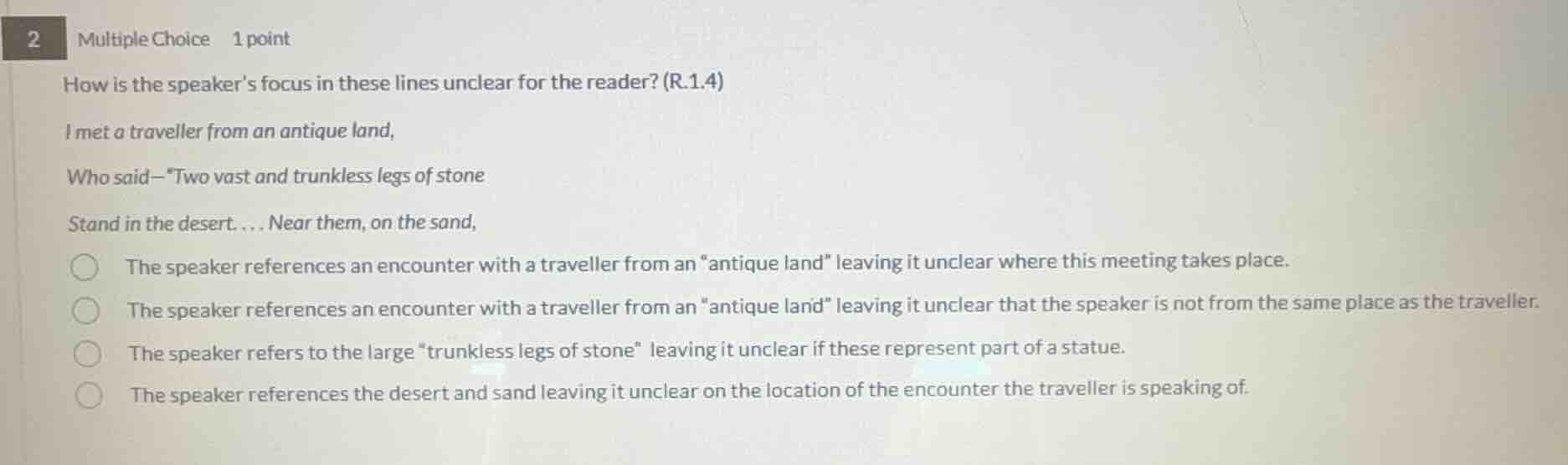 2 multiple choice 1 point how is the speakers focus in these lines uncl…