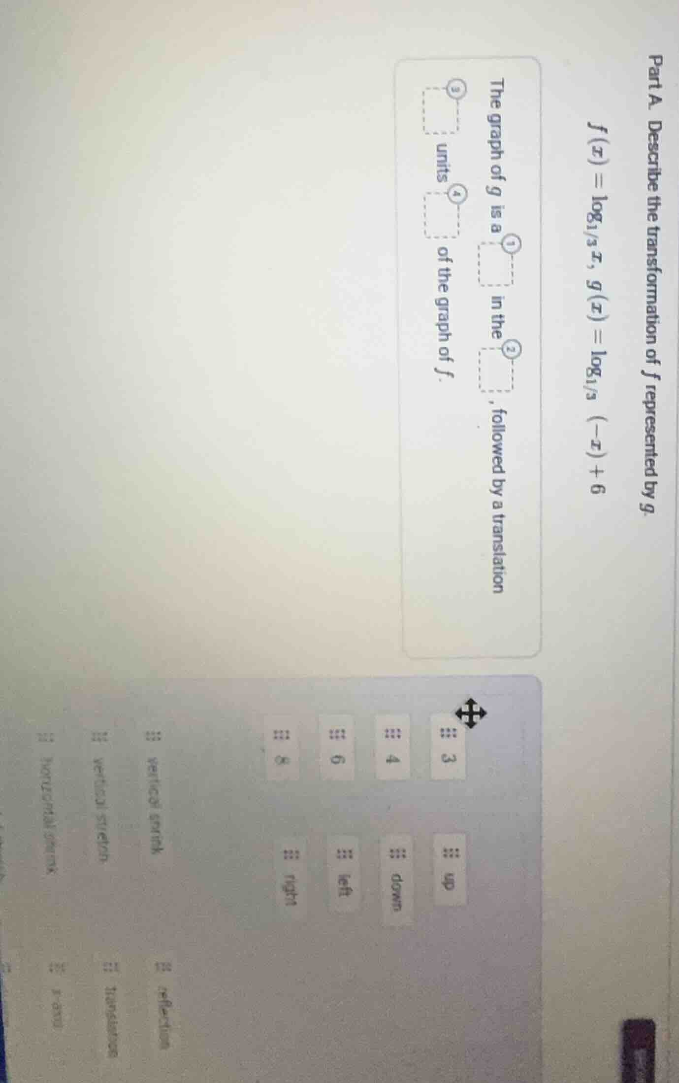 part a. describe the transformation of $f$ represented by $g$. $f(x)=\\…