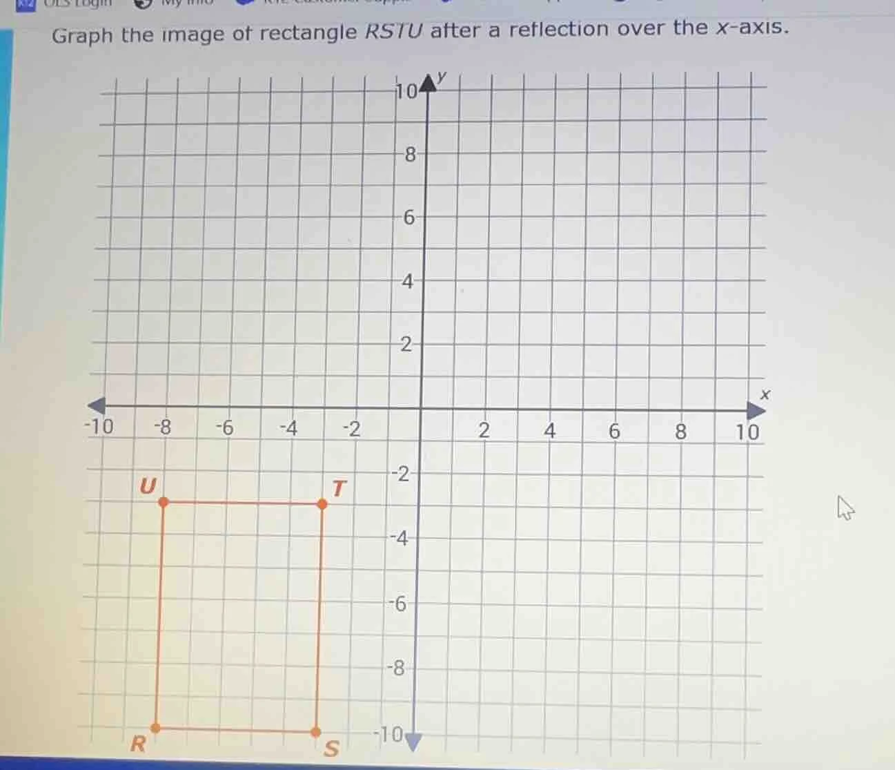 graph the image of rectangle rstu after a reflection over the x-axis.