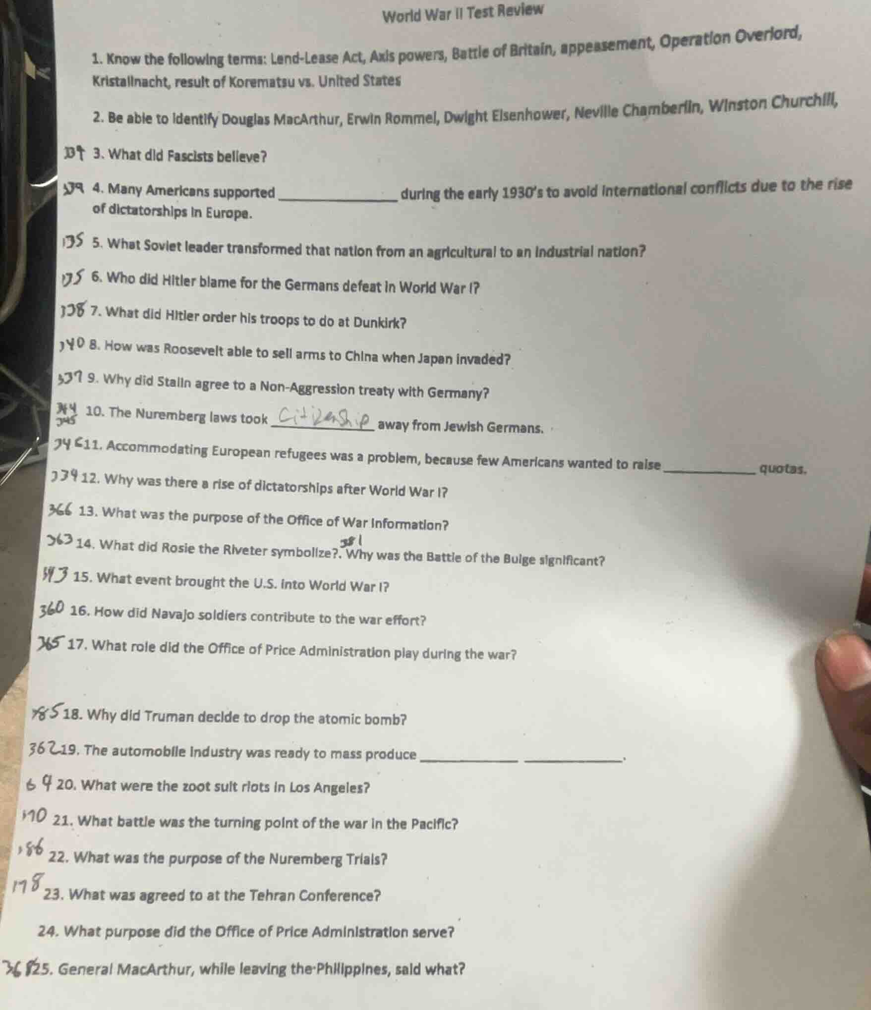 world war ii test review1. know the following terms: lend-lease act, ax…