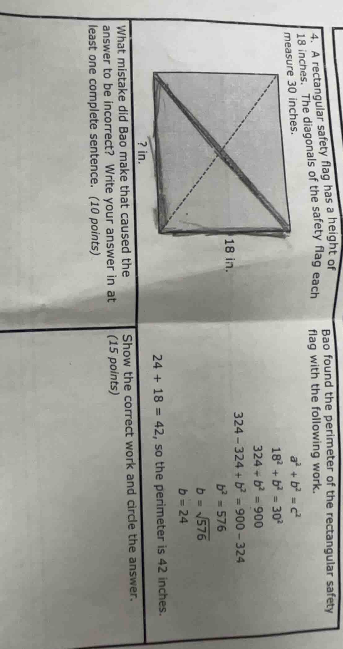 4. a rectangular safety flag has a height of 18 inches. the diagonals o…