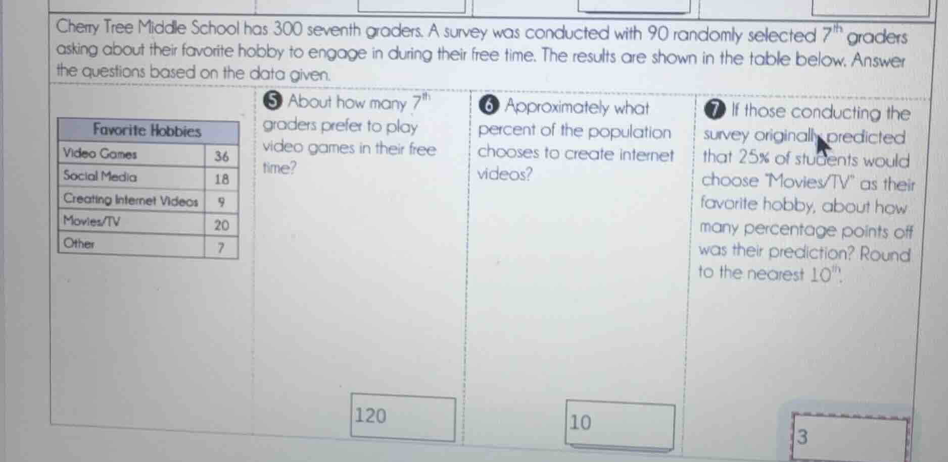 cherry tree middle school has 300 seventh graders. a survey was conduct…
