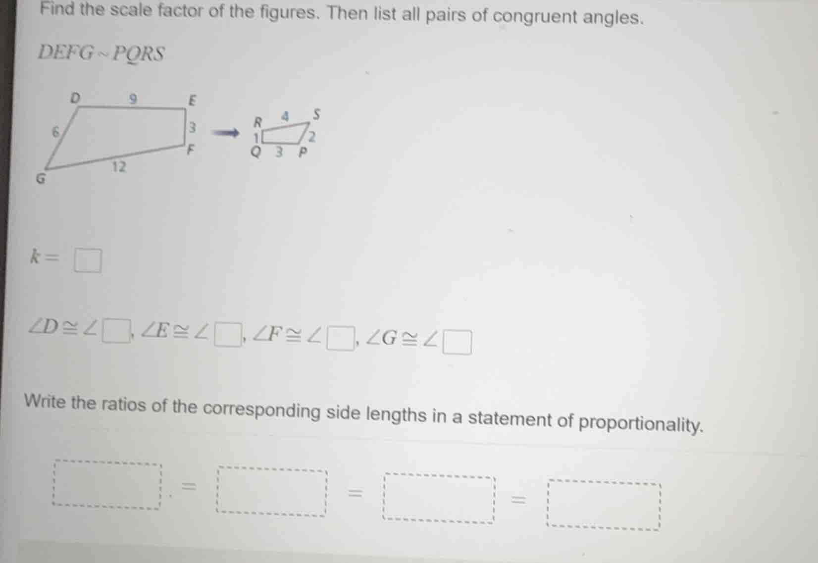 find the scale factor of the figures. then list all pairs of congruent …