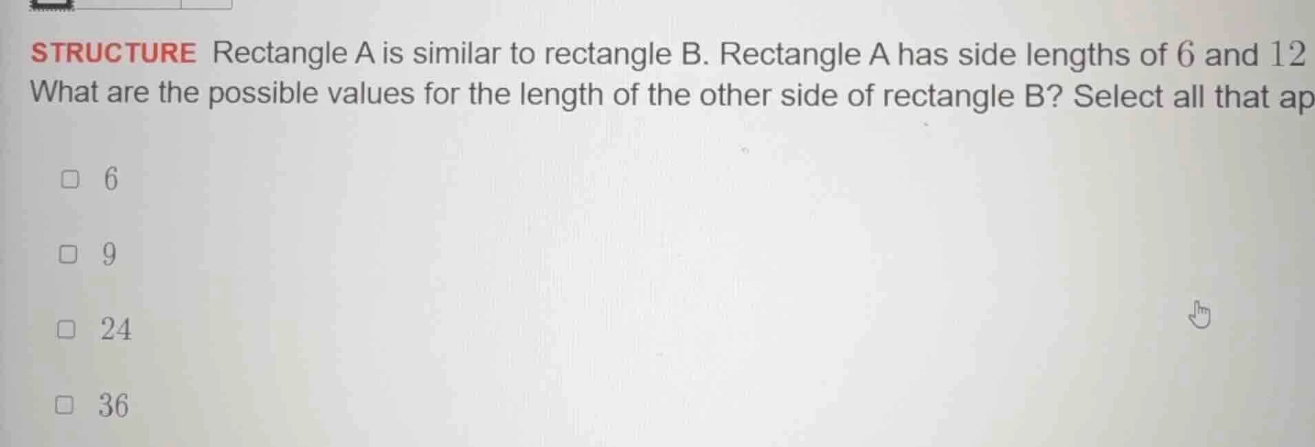 structure rectangle a is similar to rectangle b. rectangle a has side l…