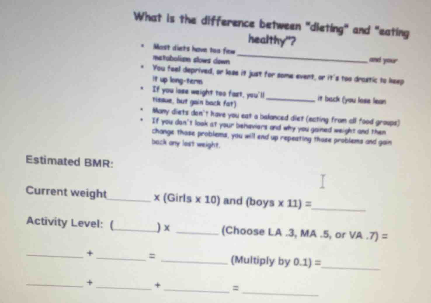 what is the difference between \dieting\ and \eating healthy\?* most di…