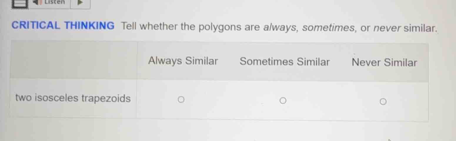 critical thinking tell whether the polygons are always, sometimes, or n…