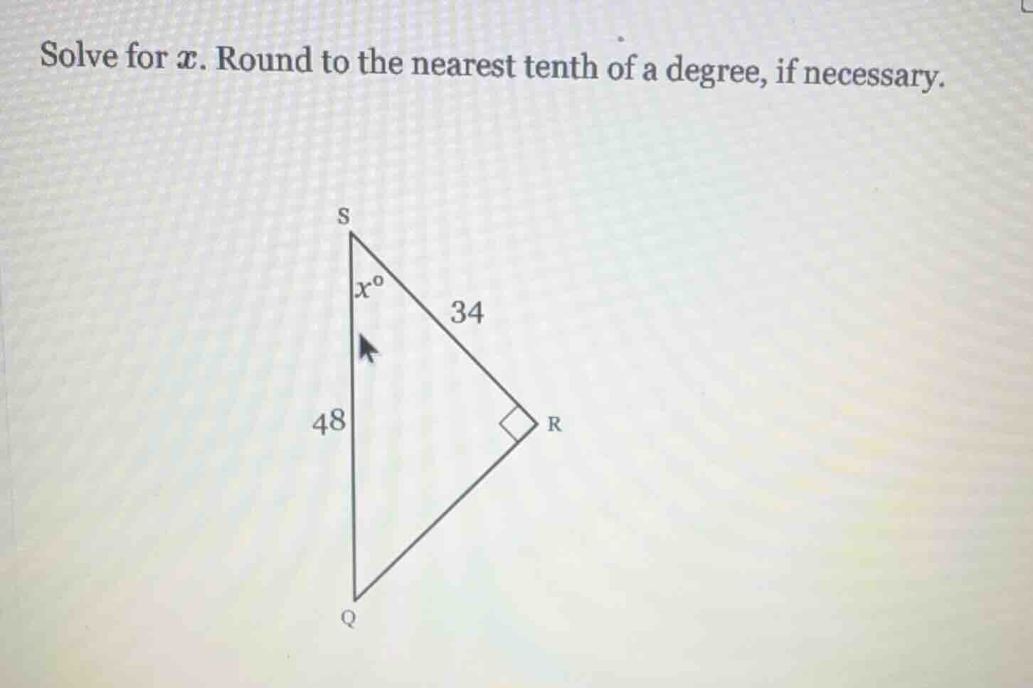 solve for $x$. round to the nearest tenth of a degree, if necessary.