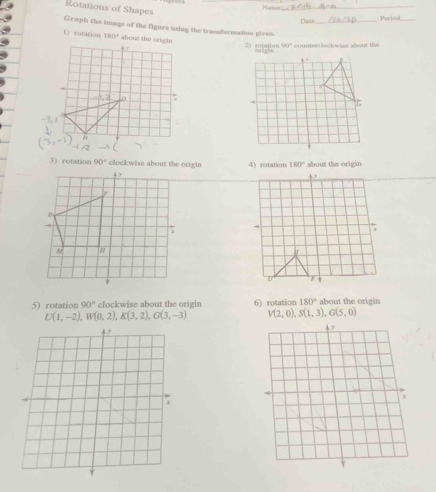 rotations of shapes name _______________ date ________ period____ graph…