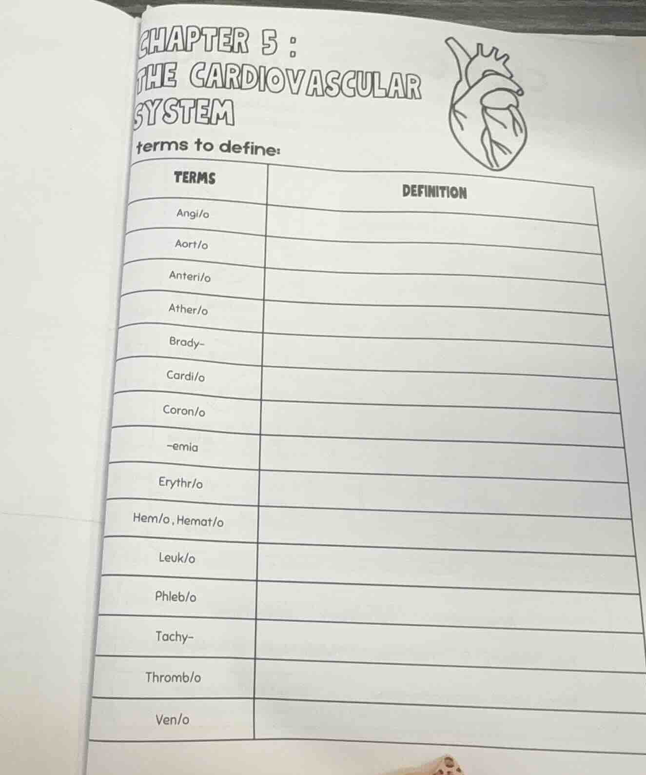 chapter 5 :the cardiovascularsystemterms to define:terms definitionangi…
