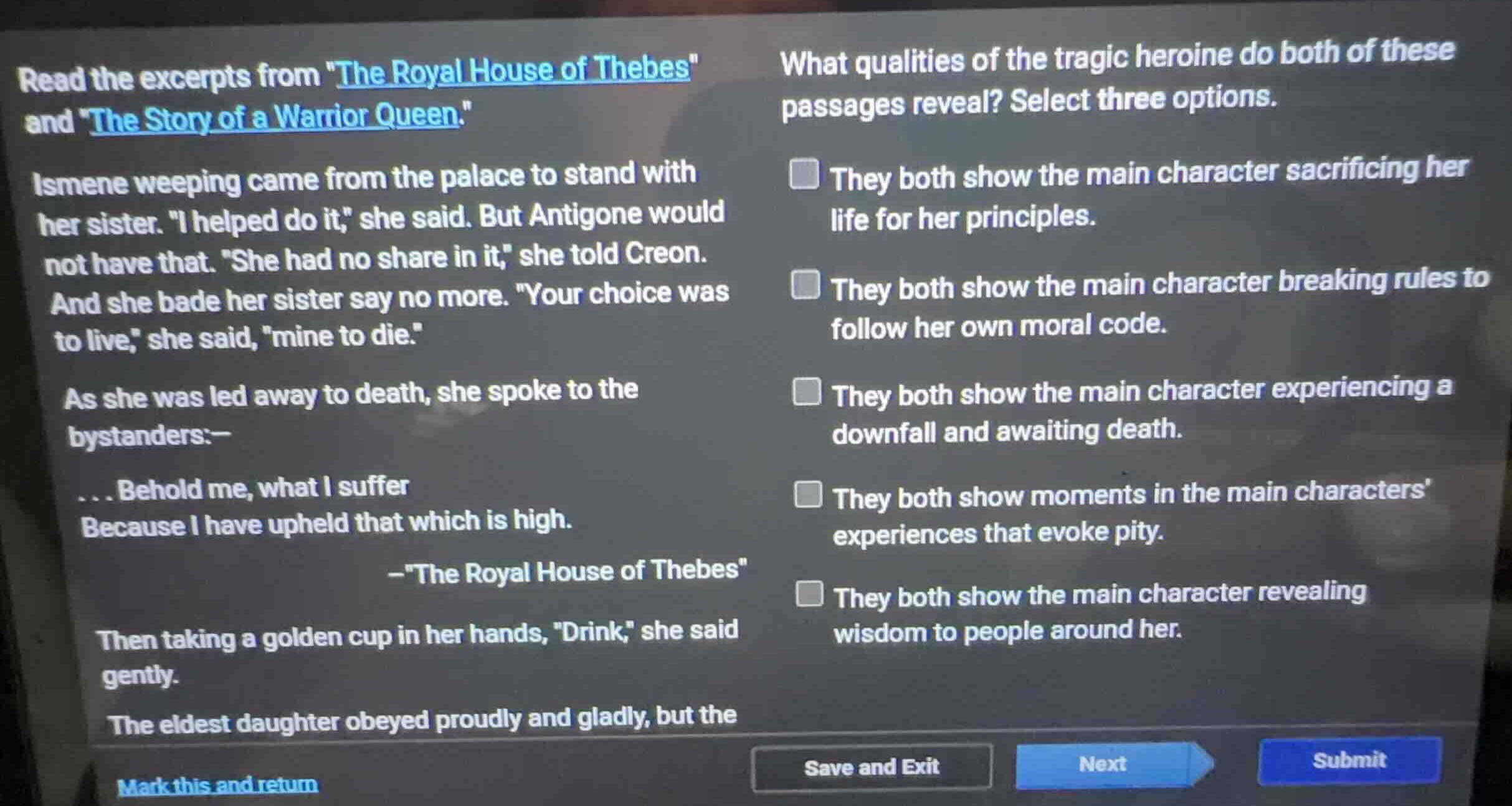 read the excerpts from \the royal house of thebes\ and \the story of a …