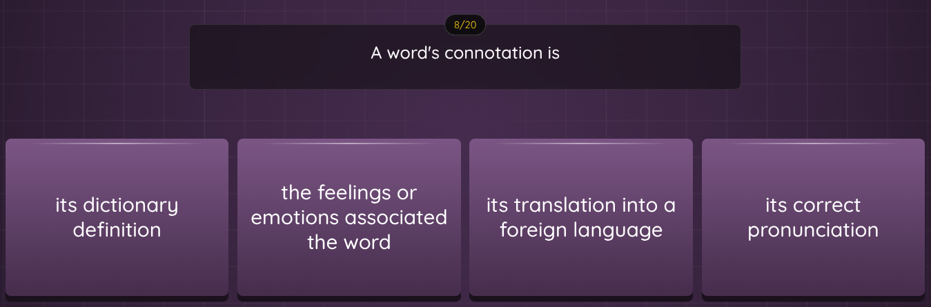 8/20 a words connotation is its dictionary definition the feelings or e…