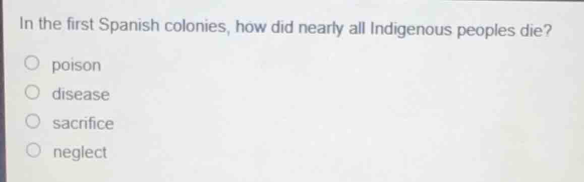 in the first spanish colonies, how did nearly all indigenous peoples di…