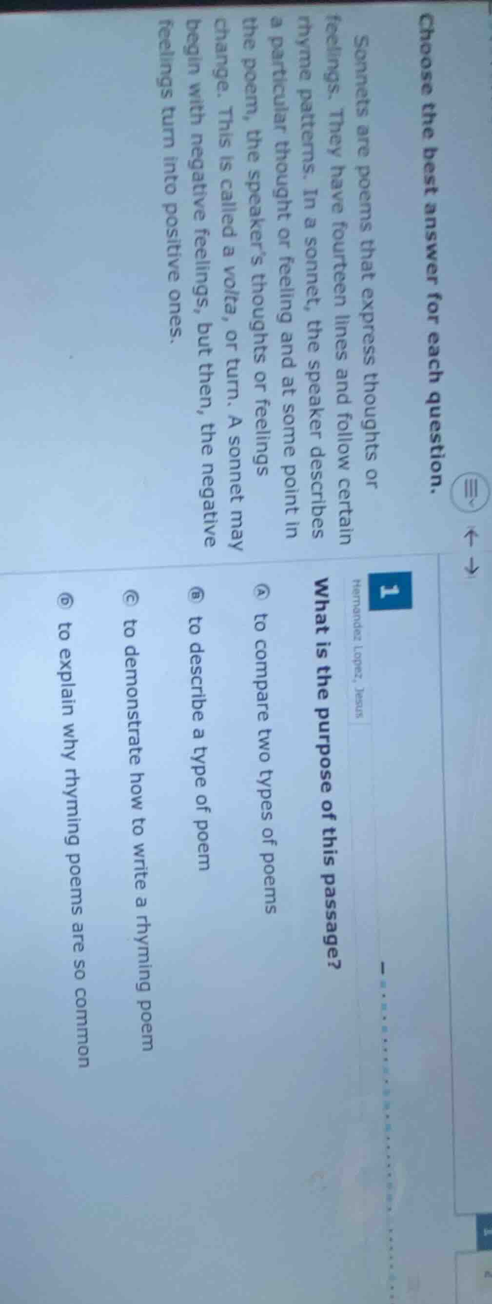 choose the best answer for each question.sonnets are poems that express…