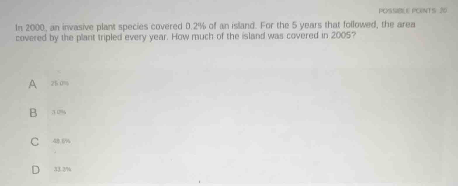 possible points 20 in 2000, an invasive plant species covered 0.2% of a…